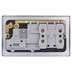 Schneider Electric Ultimate Low Profile 45A 2-Gang DP Cooker Switch & 13A DP Switched Socket Brushed Chrome with Neon with Black Inserts -Sockets Sales Store 1060J A4