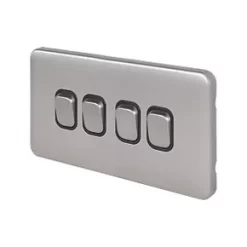 Schneider Electric Lisse Deco 10AX 4-Gang 2-Way Light Switch Brushed Stainless Steel with Black Inserts