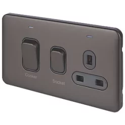 Schneider Electric Lisse Deco 45A 2-Gang DP Cooker Switch & 13A DP Switched Socket Mocha Bronze with LED with Black Inserts