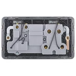 Schneider Electric Lisse Deco 45A 2-Gang DP Cooker Switch & 13A DP Switched Socket Brushed Stainless Steel with LED with Black Inserts -Sockets Sales Store 137CC A3