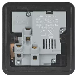 Schneider Electric Lisse Deco 13A 1-Gang SP Switched Socket + 2.1A 2-Outlet Type A USB Charger Polished Chrome with Black Inserts -Sockets Sales Store 175FF A3