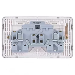 Schneider Electric Lisse Deco 13A 2-Gang SP Switched Plug Socket Brushed Stainless Steel with White Inserts -Sockets Sales Store 188FF A3