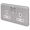 Schneider Electric Lisse Deco 13A 2-Gang SP Switched Plug Socket Brushed Stainless Steel with White Inserts -Sockets Sales Store 188FF P