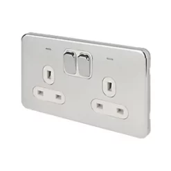 Schneider Electric Lisse Deco 13A 2-Gang DP Switched Plug Socket Polished Chrome with LED with White Inserts