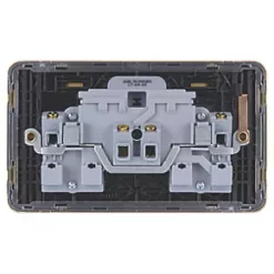 Schneider Electric Lisse Deco 13A 2-Gang SP Switched Plug Socket Satin Brass with Black Inserts -Sockets Sales Store 198FF A3