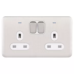Schneider Electric Lisse Deco 13A 2-Gang DP Switched Plug Socket Brushed Stainless Steel with White Inserts 4 Schneider Electric Lisse Deco 13A 2-Gang DP Switched Plug Socket Brushed Stainless Steel with White Inserts - Image 2