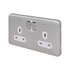 Schneider Electric Lisse Deco 13A 2-Gang DP Switched Plug Socket Brushed Stainless Steel with White Inserts -Sockets Sales Store 199FF P