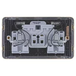 Schneider Electric Lisse Deco 13A 2-Gang DP Switched Plug Socket Satin Brass with LED with Black Inserts -Sockets Sales Store 212FF A3