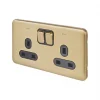 Schneider Electric Lisse Deco 13A 2-Gang DP Switched Plug Socket Satin Brass with LED with Black Inserts -Sockets Sales Store 212FF P