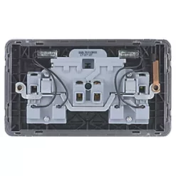 Schneider Electric Lisse Deco 13A 2-Gang DP Switched Plug Socket Brushed Stainless Steel with Black Inserts -Sockets Sales Store 233FF A3