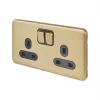 Schneider Electric Lisse Deco 13A 2-Gang DP Switched Plug Socket Satin Brass with Black Inserts -Sockets Sales Store 235FF P