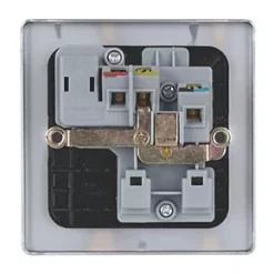Schneider Electric Ultimate Low Profile 13A 1-Gang SP Switched Plug Socket Brushed Chrome with Black Inserts -Sockets Sales Store 2375J A3