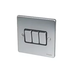 Schneider Electric Ultimate Low Profile 16AX 3-Gang 2-Way Light Switch Brushed Chrome with Black Inserts