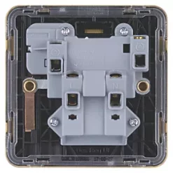 Schneider Electric Lisse Deco 13A 1-Gang SP Switched Plug Socket Satin Brass with Black Inserts -Sockets Sales Store 250FF A3
