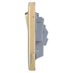 Schneider Electric Lisse Deco 13A 1-Gang DP Switched Plug Socket Satin Brass with Black Inserts -Sockets Sales Store 251FF A2