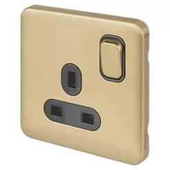 Schneider Electric Lisse Deco 13A 1-Gang DP Switched Plug Socket Satin Brass with Black Inserts