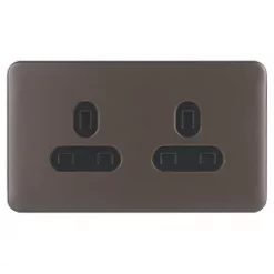Schneider Electric Lisse Deco 13A 2-Gang Unswitched Plug Socket Mocha Bronze with Black Inserts -Sockets Sales Store 262FF A1