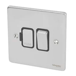 Schneider Electric Ultimate Low Profile 13A Switched Fused Spur Brushed Chrome with Black Inserts