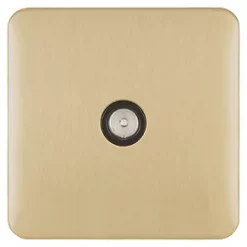 Schneider Electric Lisse Deco Coaxial TV / FM Socket Satin Brass with Black Inserts -Sockets Sales Store 277FF A1
