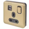 Schneider Electric Lisse Deco 13A 1-Gang SP Switched Socket + 2.1A 2-Outlet Type A USB Charger Satin Brass with Black Inserts -Sockets Sales Store 297FF P
