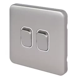 Schneider Electric Lisse Deco 10AX 2-Gang 2-Way Light Switch Brushed Stainless Steel with White Inserts