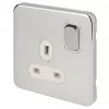 Schneider Electric Lisse Deco 13A 1-Gang DP Switched Plug Socket Polished Chrome with White Inserts -Sockets Sales Store 364FF P
