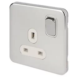 Schneider Electric Lisse Deco 13A 1-Gang DP Switched Plug Socket Polished Chrome with White Inserts