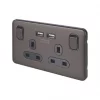 Schneider Electric Lisse Deco 13A 2-Gang SP Switched Socket + 2.1A 2-Outlet Type A USB Charger Mocha Bronze with Black Inserts -Sockets Sales Store 366FF P