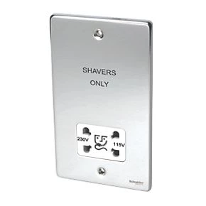 Schneider Electric Ultimate Low Profile 2-Gang Dual Voltage Shaver Socket 115 / 230V Polished Chrome with White Inserts 3 Schneider Electric Ultimate Low Profile 2-Gang Dual Voltage Shaver Socket 115 / 230V Polished Chrome with White Inserts