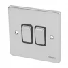 Schneider Electric Ultimate Low Profile 16AX 2-Gang 2-Way Light Switch Brushed Chrome with Black Inserts -Sockets Sales Store 3813J P