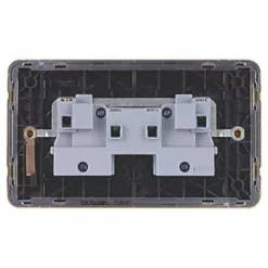 Schneider Electric Lisse Deco 13A 2-Gang Unswitched Plug Socket Satin Brass with Black Inserts -Sockets Sales Store 413FF A3