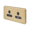 Schneider Electric Lisse Deco 13A 2-Gang Unswitched Plug Socket Satin Brass with Black Inserts -Sockets Sales Store 413FF P