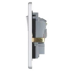 Schneider Electric Ultimate Low Profile 13A 2-Gang SP Switched Plug Socket Brushed Chrome with Black Inserts -Sockets Sales Store 4276J A2