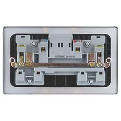 Schneider Electric Ultimate Low Profile 13A 2-Gang SP Switched Plug Socket Brushed Chrome with Black Inserts -Sockets Sales Store 4276J A3