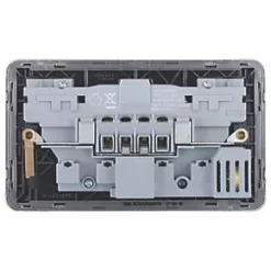 Schneider Electric Lisse Deco 13A 2-Gang SP Switched Socket + 2.1A 2-Outlet Type A USB Charger Brushed Stainless Steel with Black Inserts -Sockets Sales Store 440CC A3