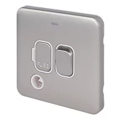 Schneider Electric Lisse Deco 13A Switched Fused Spur Brushed Stainless Steel with White Inserts