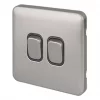 Schneider Electric Lisse Deco 10AX 2-Gang 2-Way Light Switch Brushed Stainless Steel with Black Inserts -Sockets Sales Store 480CC P