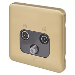 Schneider Electric Lisse Deco 1-Gang Triplex Multimedia Socket Satin Brass with Black Inserts