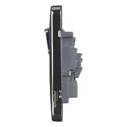 Schneider Electric Lisse Deco 13A 2-Gang SP Switched Plug Socket Polished Chrome with Black Inserts -Sockets Sales Store 488FF A2