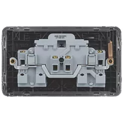 Schneider Electric Lisse Deco 13A 2-Gang SP Switched Plug Socket Polished Chrome with Black Inserts -Sockets Sales Store 488FF A3