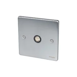 Schneider Electric Ultimate Low Profile Coaxial TV / FM Socket Brushed Chrome with Black Inserts