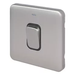 Schneider Electric Lisse Deco 50A 1-Gang DP Cooker Switch Brushed Stainless Steel with LED with Black Inserts