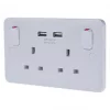 Schneider Electric Lisse 2.1A 2-Gang SP Switched Socket + 2.1A 2-Outlet Type A USB Charger White -Sockets Sales Store 5429J P