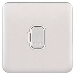 Schneider Electric Lisse Deco 13A Unswitched Fused Spur Brushed Stainless Steel with White Inserts -Sockets Sales Store 575FF A1