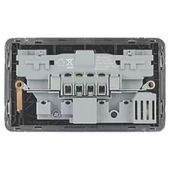 Schneider Electric Lisse Deco 13A 2-Gang SP Switched Socket + 2.1A 2-Outlet Type A USB Charger Polished Chrome with Black Inserts -Sockets Sales Store 586FF A3