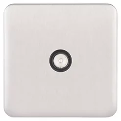 Schneider Electric Lisse Deco Coaxial TV / FM Socket Brushed Stainless Steel with Black Inserts -Sockets Sales Store 593FF A1