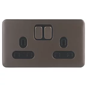 Schneider Electric Lisse Deco 13A 2-Gang SP Switched Plug Socket Mocha Bronze with Black Inserts 4 Schneider Electric Lisse Deco 13A 2-Gang SP Switched Plug Socket Mocha Bronze with Black Inserts - Image 2