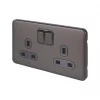 Schneider Electric Lisse Deco 13A 2-Gang SP Switched Plug Socket Mocha Bronze with Black Inserts -Sockets Sales Store 594FF P