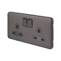 Schneider Electric Lisse Deco 13A 2-Gang SP Switched Plug Socket Mocha Bronze with Black Inserts