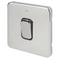 Schneider Electric Lisse Deco 50A 1-Gang DP Cooker Switch Polished Chrome with LED with Black Inserts